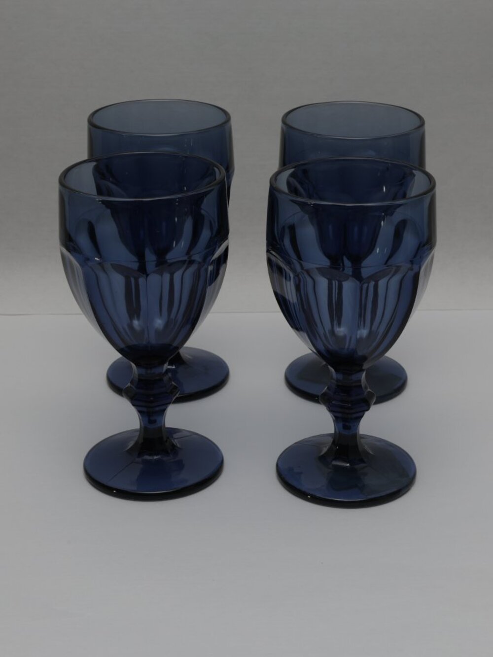 Libbey DuraTuff Blue Goblets Set of 4 Gibraltar Water Wine Glasses Vintage USA